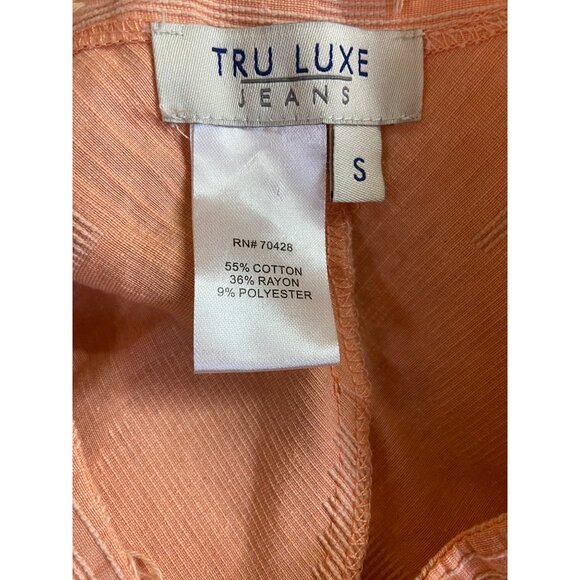 Tru Luxe Jeans Womens Top Small Peach Fringe Textured V Neck 3/4 Sleeve Boho - Picture 5 of 6